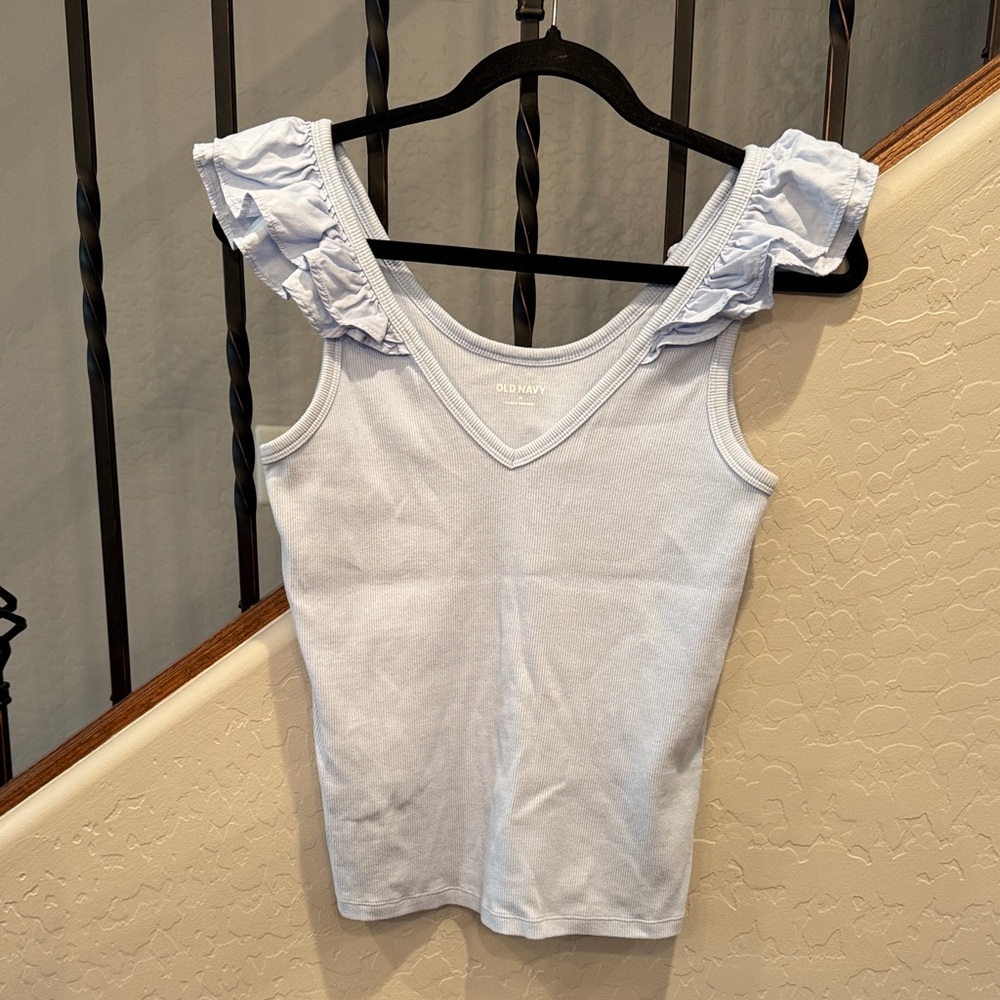 Ruffle-Trim Mixed Material Top